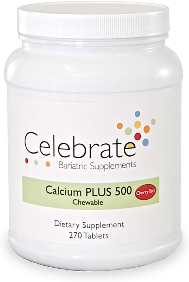 Bariatric Supplements Calcium Plus - 500mg Calcium Citrate, 333 IU Vitamin D3 & 34mg Magnesium - Post-Surgery Chewable Tablets - Gluten-Free & Sugar-Free - Cherry Flavor, 270 Tablets