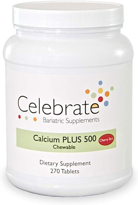 Bariatric Supplements Calcium Plus - 500mg Calcium Citrate, 333 IU Vitamin D3 & 34mg Magnesium - Post-Surgery Chewable Tablets - Gluten-Free & Sugar-Free - Cherry Flavor, 270 Tablets