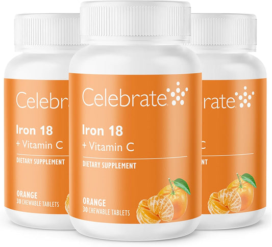 Bariatric Supplements Iron with Vitamin C - 18mg Iron, 36mg Vitamin C, Chewable Tablets for WLS Patients, Sleeve & Bypass Surgery - Tangerine, 90 Count