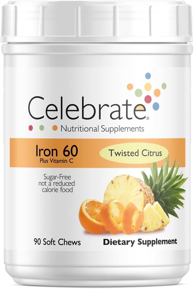 Bariatric Vitamins Iron Supplement with Vitamin C - 60mg Iron, 60mg Vitamin C, Vertical Sleeve & Gastric Bypass Surgery - Citrus, 90 Soft Chews