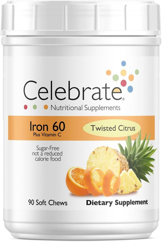 Bariatric Vitamins Iron Supplement with Vitamin C - 60mg Iron, 60mg Vitamin C, Vertical Sleeve & Gastric Bypass Surgery - Citrus, 90 Soft Chews