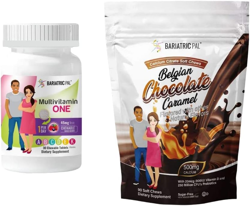 BariatricPal 30-Day Vitamin Bundle: Multivitamin Chewable with Iron + Calcium Citrate Soft Chews with Probiotics
