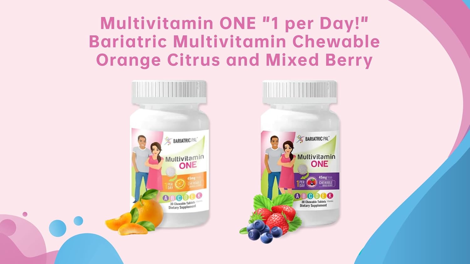BariatricPal Multivitamin Chewable - Orange Citrus Flavor with Iron - 30 Count - 1 Daily Dose