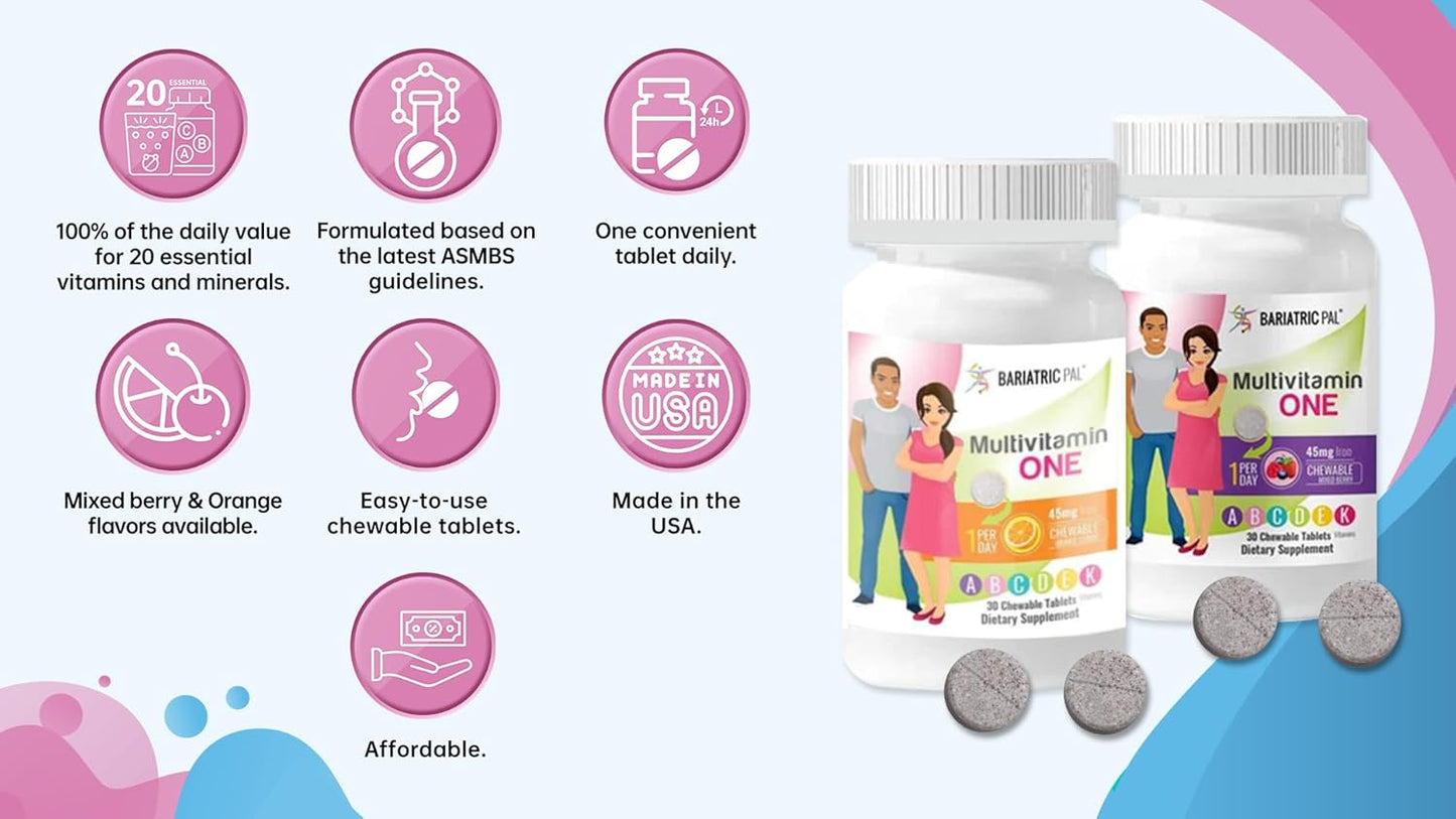 BariatricPal Multivitamin ONE Chewable - Mixed Berry Flavor, 30ct - 1 Daily Iron Supplement