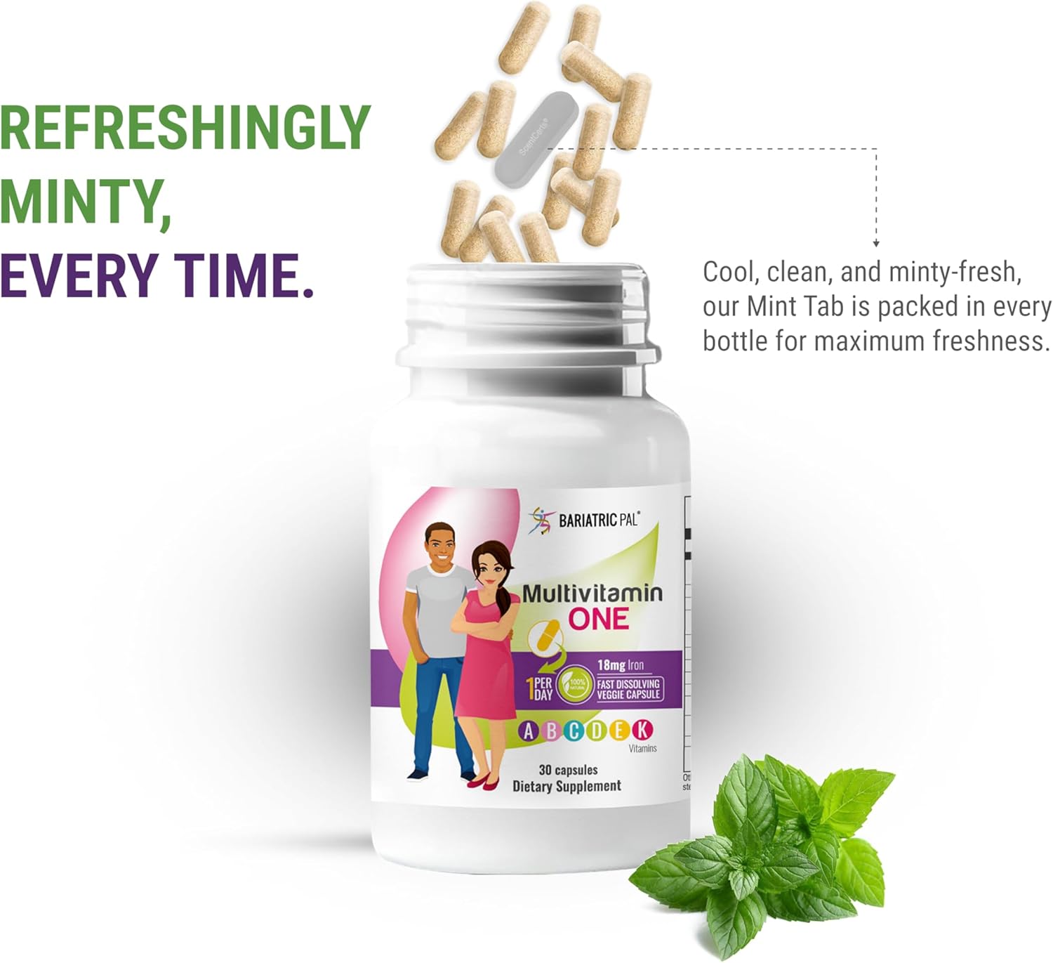 BariatricPal Multivitamin ONE: Daily Bariatric Multivitamin with 18mg Iron (30 Capsules)