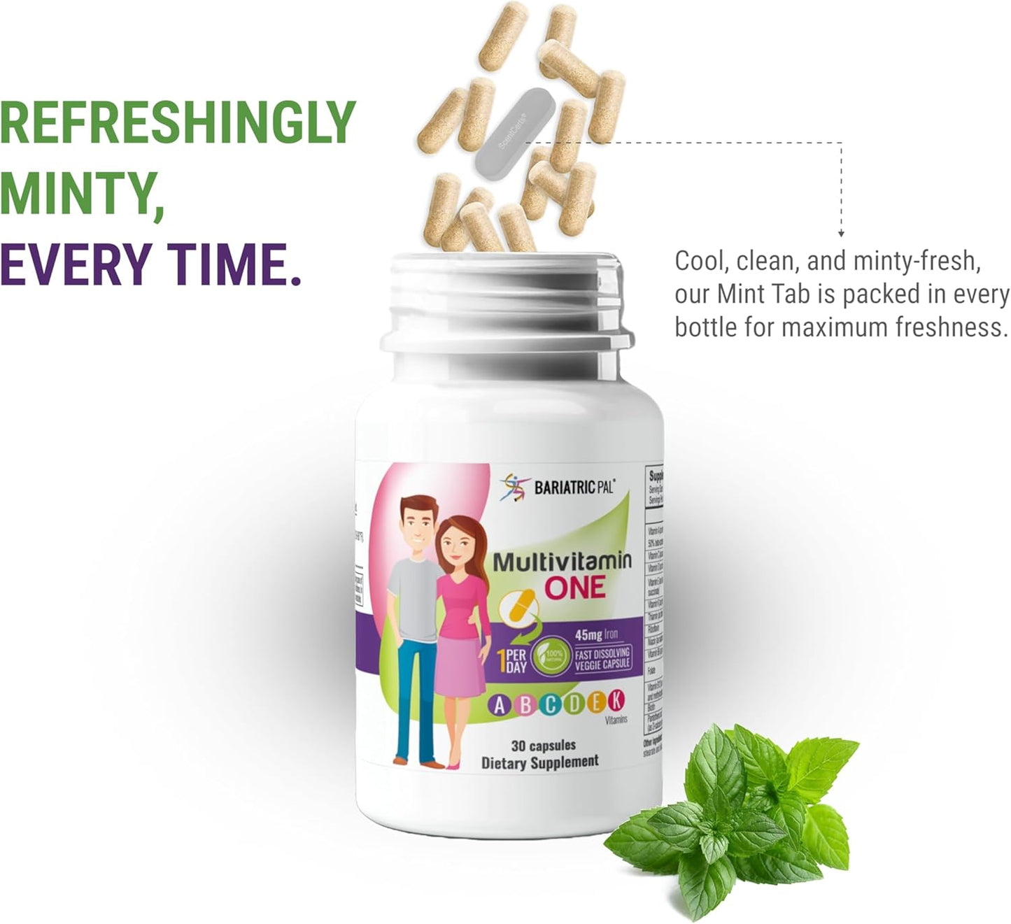 BariatricPal Multivitamin ONE: One-a-Day Capsule with 45mg Iron (30 Count)