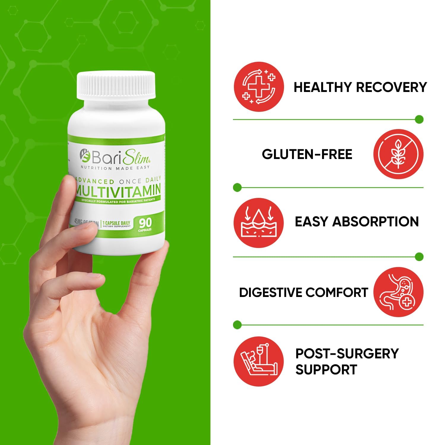 BariSlim Advanced Once Daily Bariatric Multivitamin Capsule with Iron - Post Surgery Vitamin for Gastric Bypass & Sleeve - 90 Day Supply - BoostGo Australia