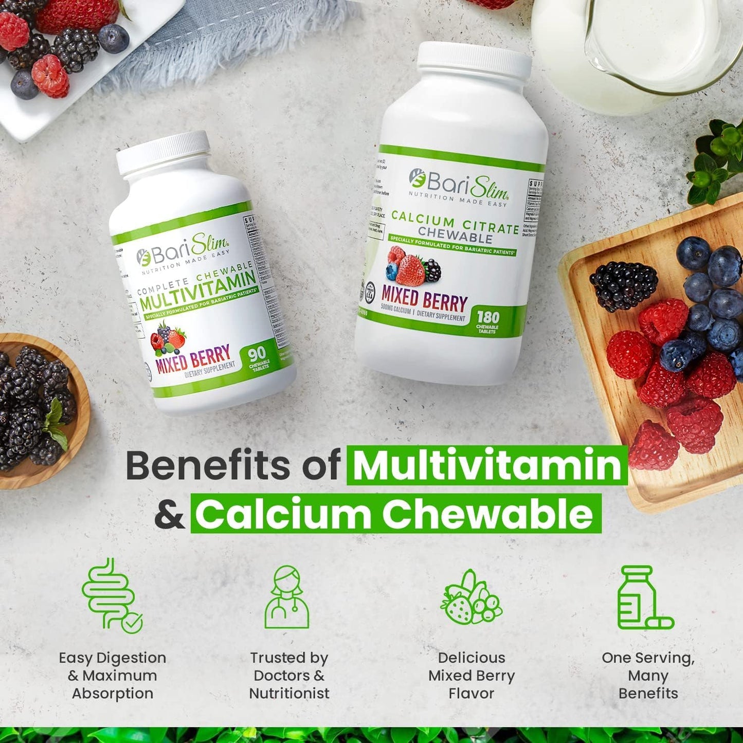 BariSlim Bariatric Calcium Citrate & Multivitamin Chewables - Essential Post-Surgery Supplement for Gastric Bypass and Sleeve