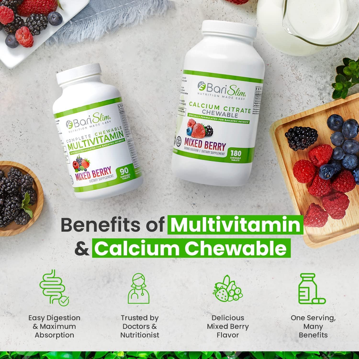 BariSlim Bariatric Calcium Citrate & Multivitamin Chewables - Essential Post-Surgery Supplement for Gastric Bypass and Sleeve