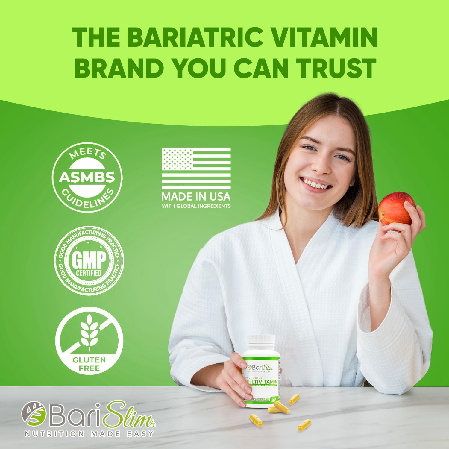 BariSlim Bariatric Multivitamin Capsule with Iron - Post-Surgery Supplement for Gastric Bypass & Sleeve - 30-Day Supply