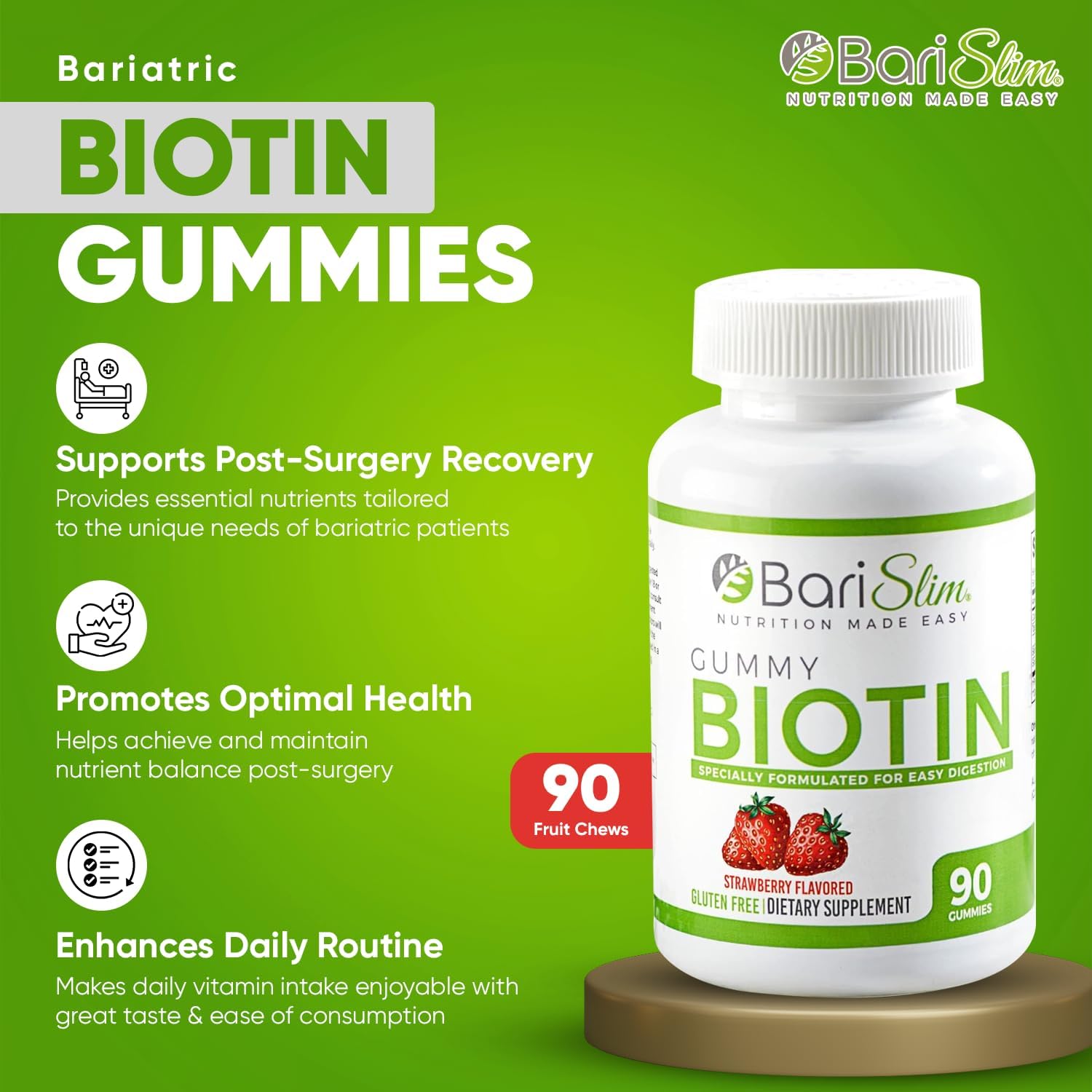 BariSlim Bariatric Vitamin Biotin Gummies - 90 Fruit Chews for Weight Loss Surgery Patients - Easy to Digest Fruit Flavors - BoostGo Australia