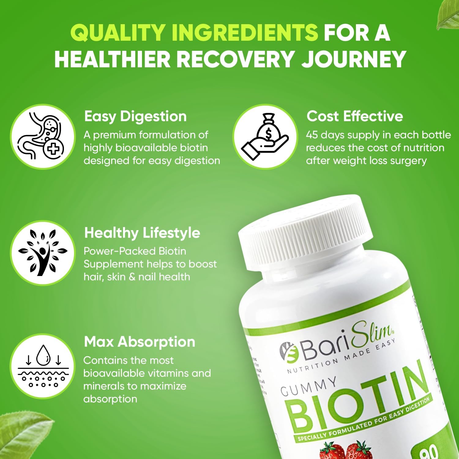 BariSlim Bariatric Vitamin Biotin Gummies - 90 Fruit Chews for Weight Loss Surgery Patients - Easy to Digest Fruit Flavors - BoostGo Australia