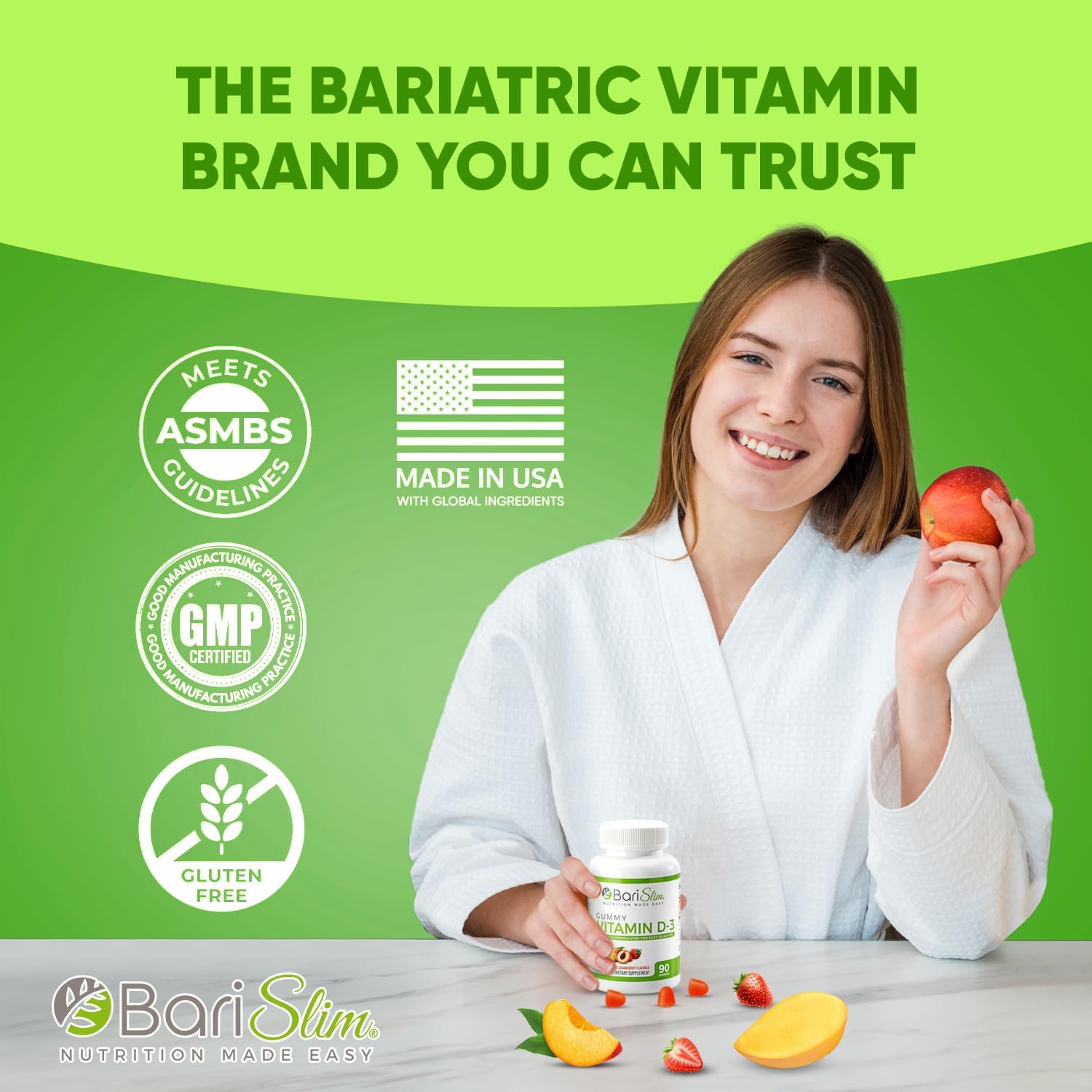 BariSlim Bariatric Vitamin D-3 Gummies - 90 Fruit Chews for Post Weight Loss Surgery Patients - Easy to Digest Fruit Flavors - BoostGo Australia