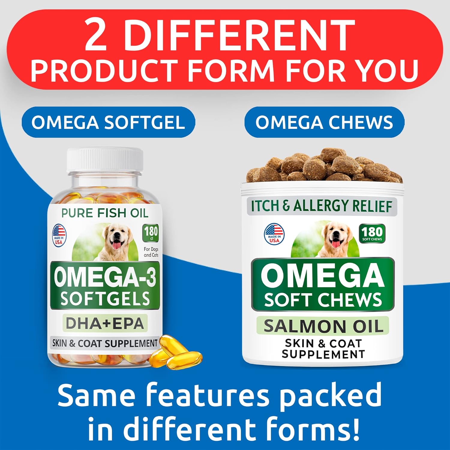 BARK&SPARK Advanced Dog Allergy Relief Bundle with Omega 3 for Skin and Joint Health - Bacon and Fish Flavor - Made in USA