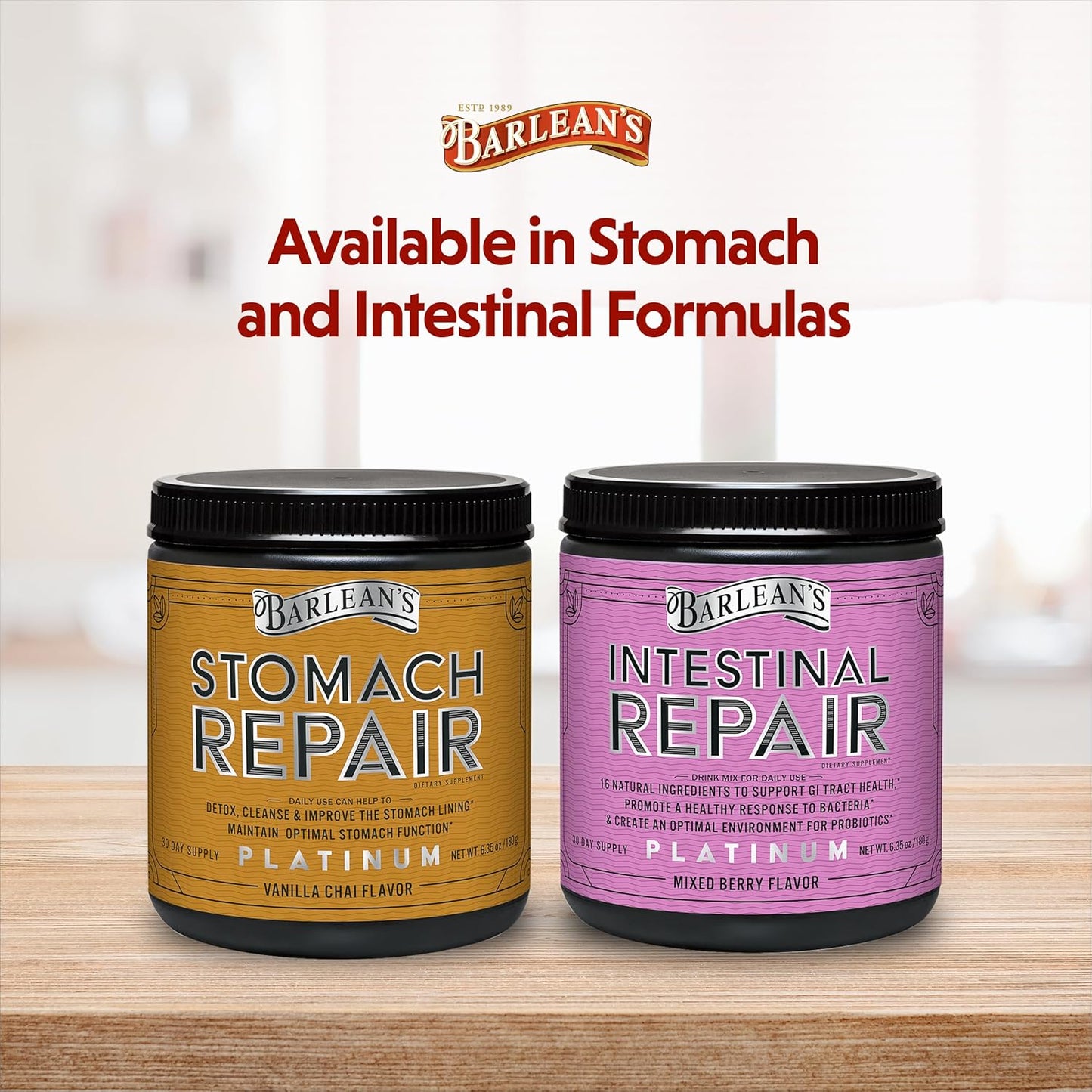 Barlean's Intestinal Repair Gut Health Powder with 16 Digestive Supplements, L-Glutamine, Marshmallow & Licorice Root, Aloe Vera, Fiber - Mixed Berry Flavor - 6.35 oz