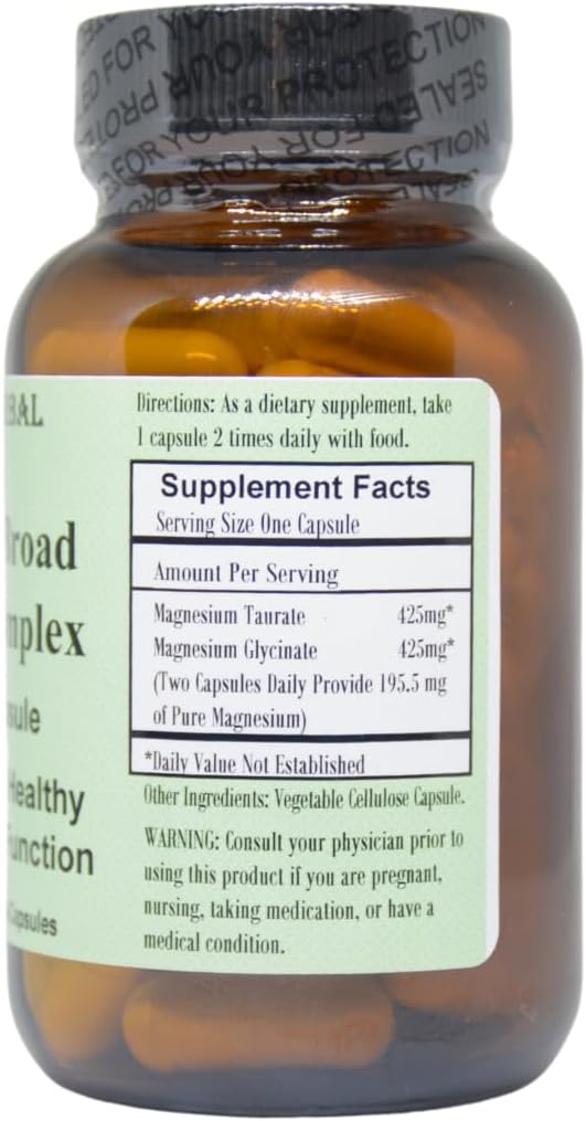 Barlowe's Herbal Elixirs Magnesium Complex | 850mg Capsules | Magnesium Taurate & Glycinate | Vegan Friendly | Additive-Free