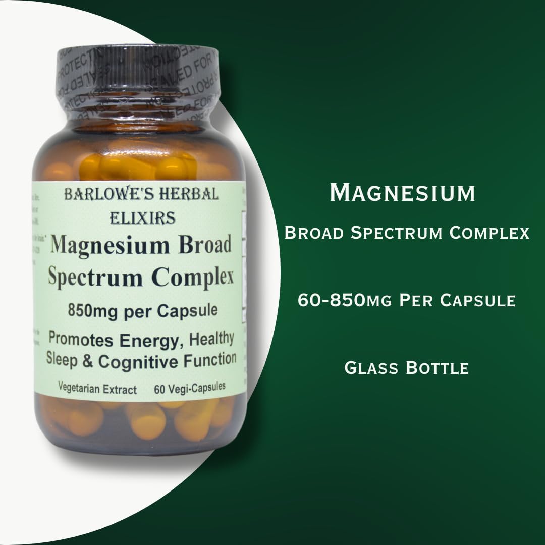 Barlowe's Herbal Elixirs Magnesium Complex | 850mg Capsules | Magnesium Taurate & Glycinate | Vegan Friendly | Additive-Free