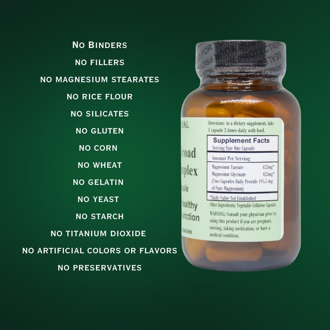 Barlowe's Herbal Elixirs Magnesium Complex | 850mg Capsules | Magnesium Taurate & Glycinate | Vegan Friendly | Additive-Free