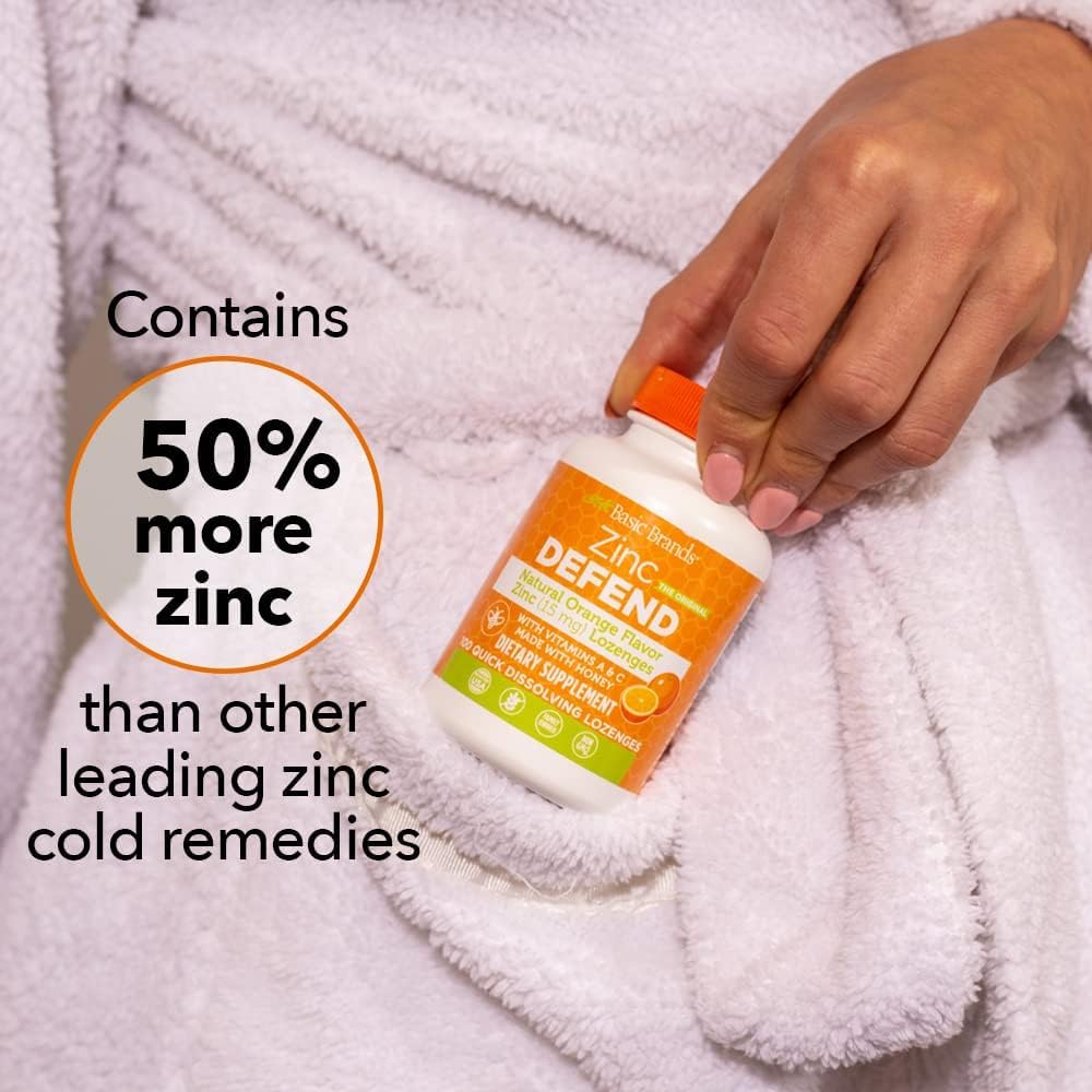Basic Organics Basic Brands Zinc Lozenges - 100 Count, Orange Flavor - Immune Support Supplement for Cold Relief