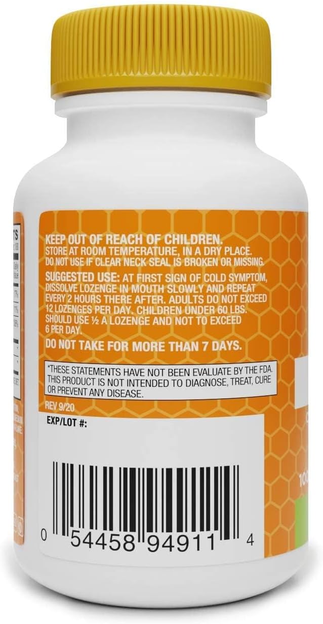 Basic Organics Basic Brands Zinc Lozenges - 100 Count, Orange Flavor - Immune Support Supplement for Cold Relief