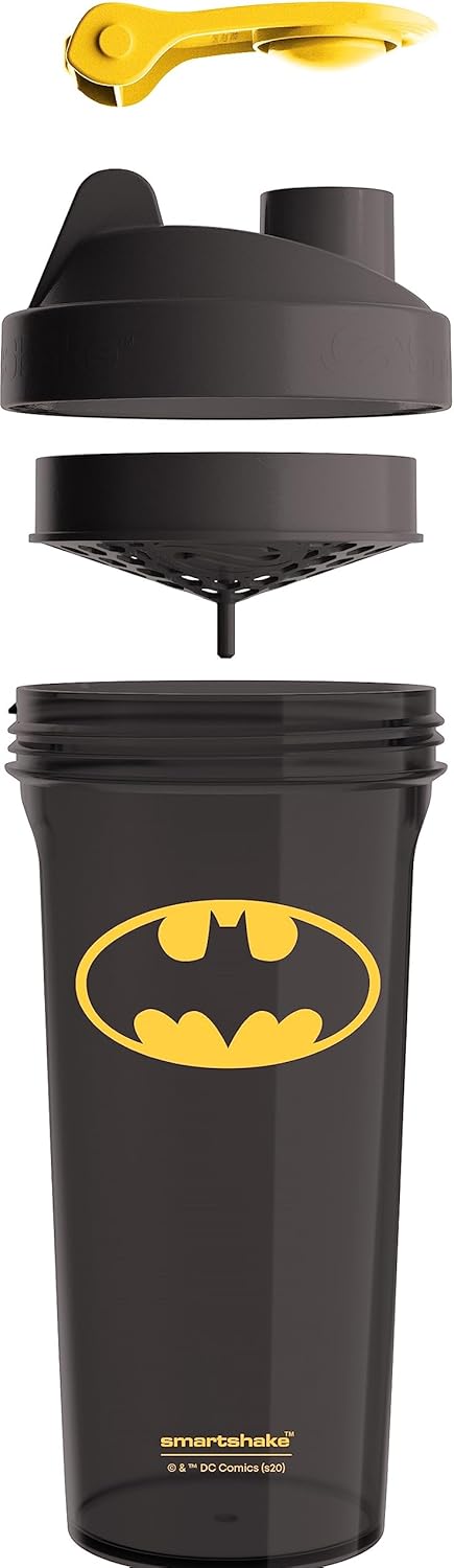 Batman Smartshake Lite Justice League Protein Shaker Bottle 800ml – Official DC Comics Gym Bottle for Protein Shakes - BPA Free & Leakproof