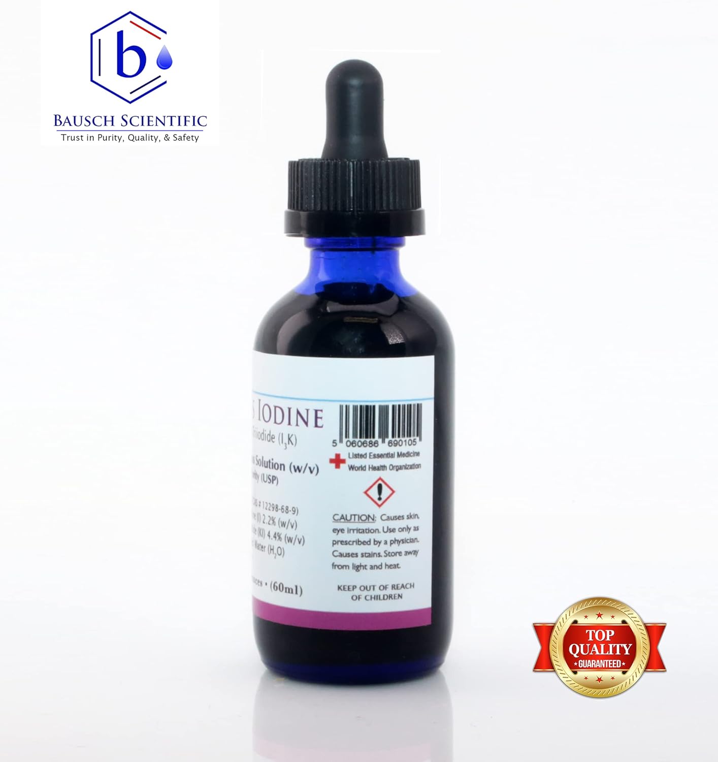 Bausch Scientific Lugols Iodine Solution - 2 Oz Bottle with Potassium Triiodide 6.6% USP
