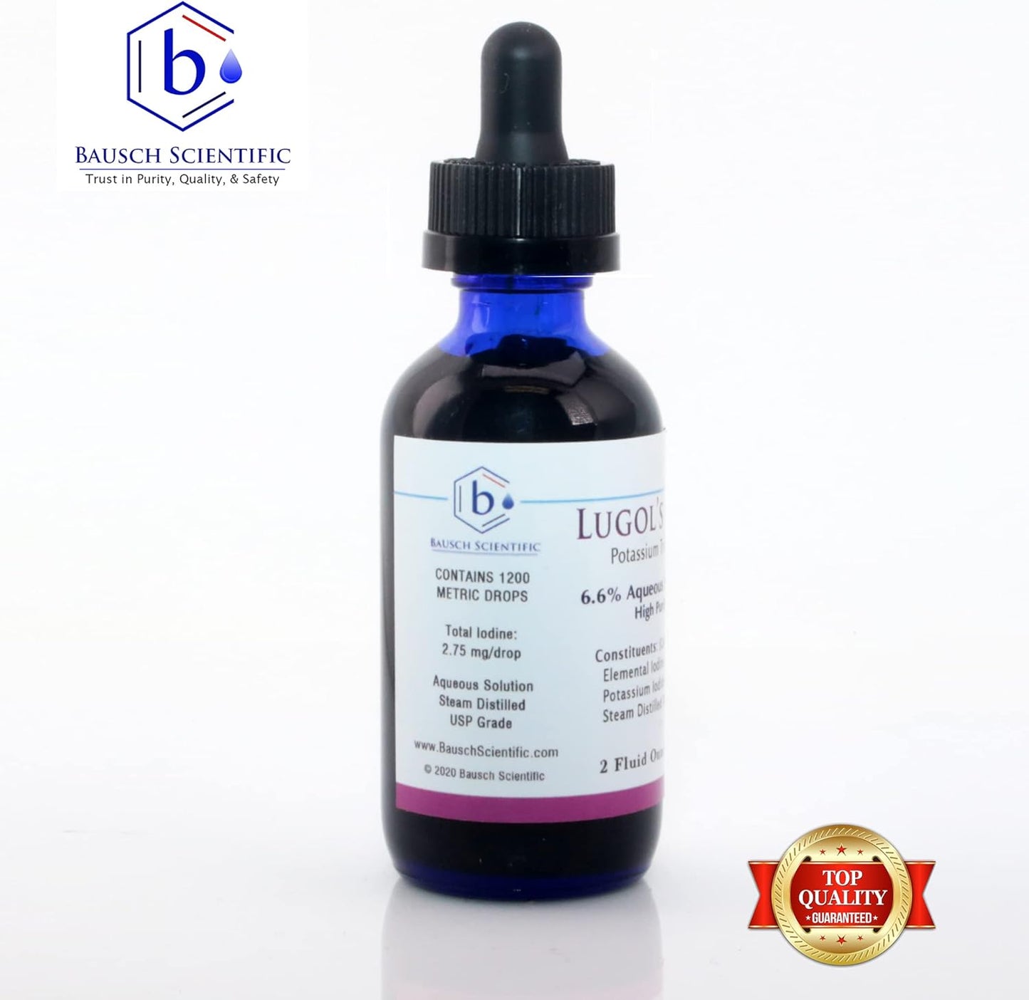Bausch Scientific Lugols Iodine Solution - 2 Oz Bottle with Potassium Triiodide 6.6% USP