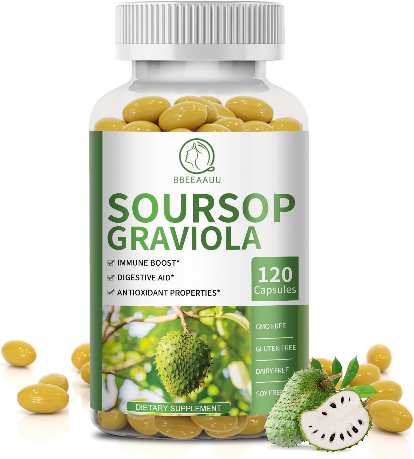 BBEEAAUU Mullein Drops and Soursop Graviola Capsules for Natural Respiratory Support