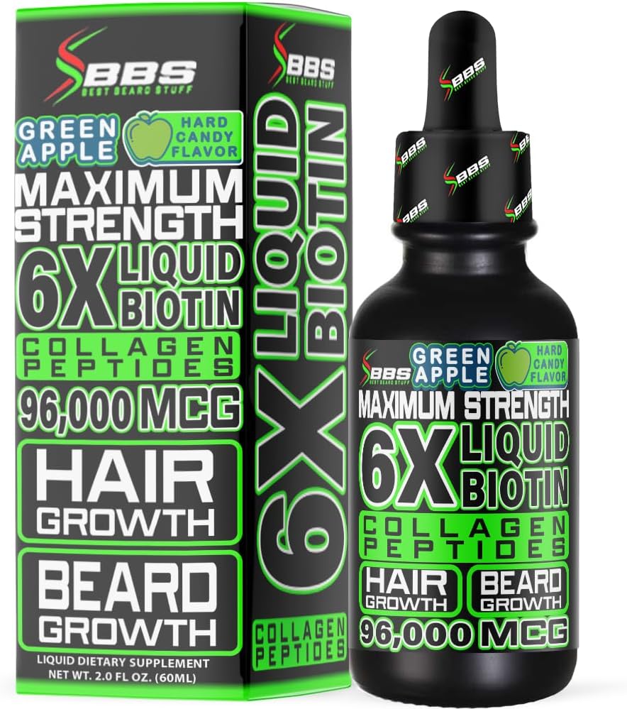 BBS USA Maximum Strength Biotin & Collagen Liquid for Men - Hair & Beard Growth Supplement with 6X Absorption - 2 OZ