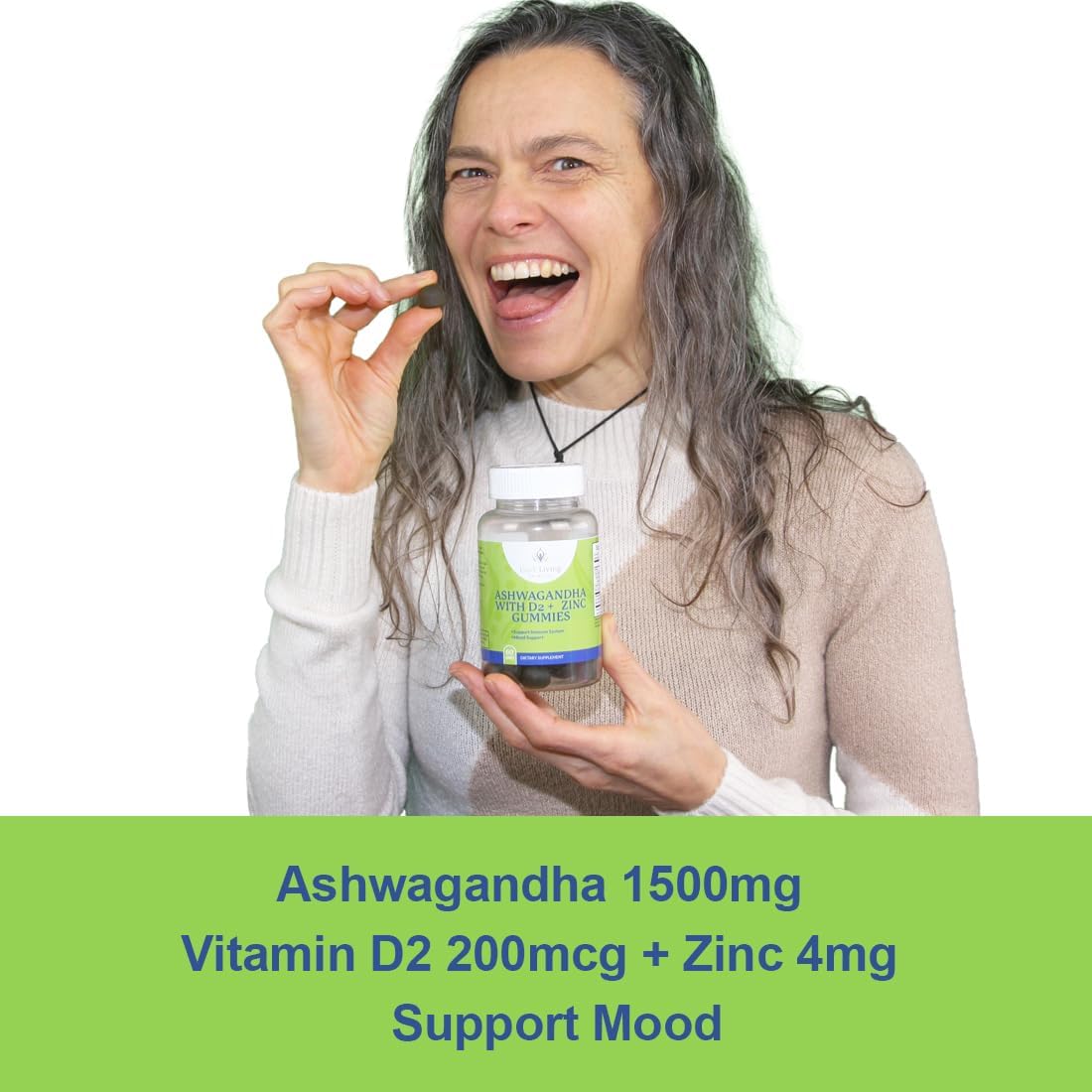 BE HEALTHY Ashwagandha Gummies with Vitamin D2 and Zinc for Stress Relief & Immune Support - Vegan, Non-GMO, Gluten-Free - 60 Count