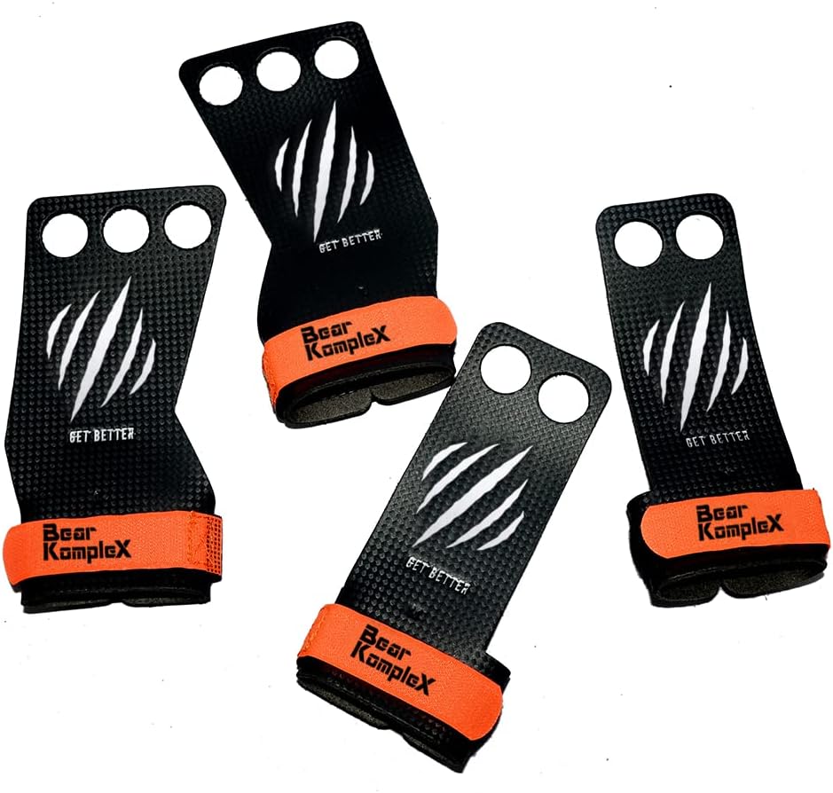 Bear KompleX Carbon Hand Grips for Crossfit, Weightlifting, and Gymnastics - 2/3 Hole Palm Grips with Wrist Wraps for Hand Protection - 1 Pair