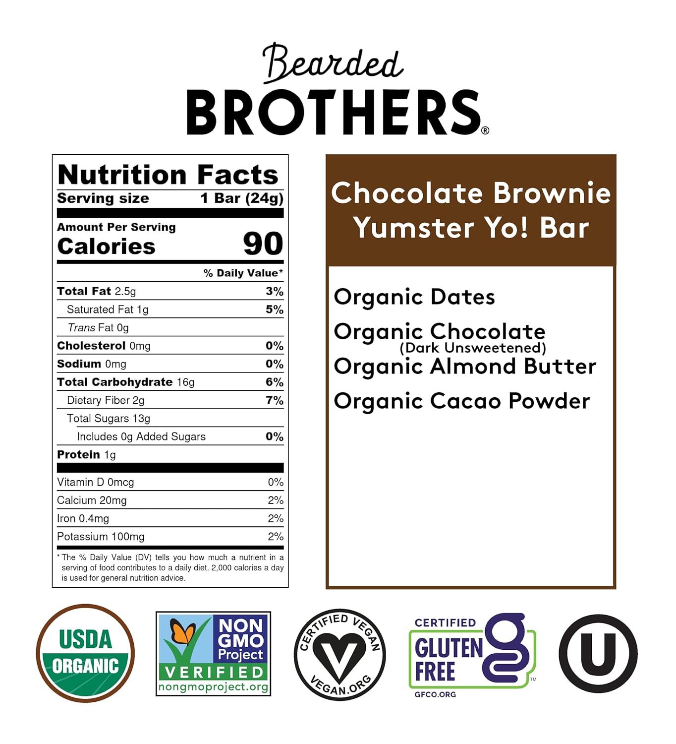Bearded Brothers Yo! Bar - Vegan Organic Kids Chocolate Bars (25 Bars) | Gluten-Free, Paleo, Whole 30 | Soy-Free, Non-GMO, Low Glycemic, No Sugar Added