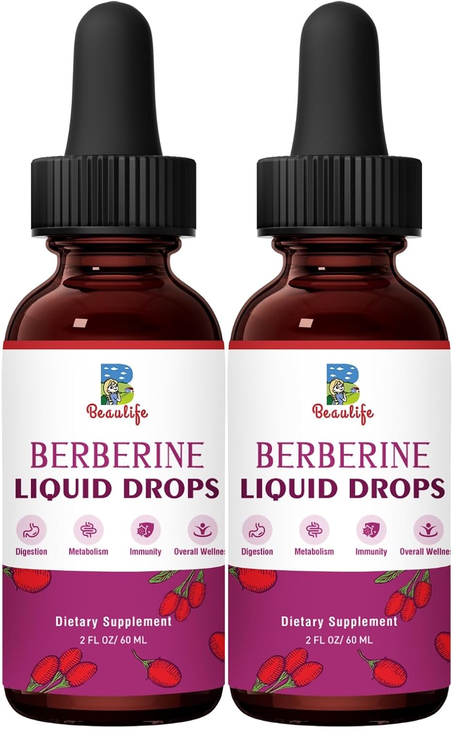 Beaulife Berberine HCL Liquid Drops (2 Pack) with Turmeric, Goldenseal, Artichoke, Ceylon Cinnamon - Veggie Supplement for Immune, Digestion, Heart Health