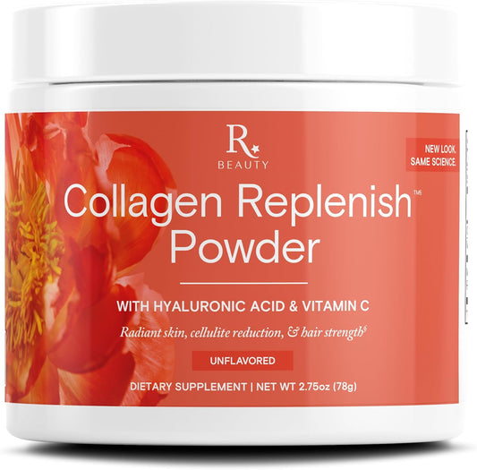 Beauty Collagen Replenish Powder with Hyaluronic Acid & Vitamin C - No-Taste Formula for Skin, Hair, & Cellulite - Easy Mix in Liquid or Smoothie - 2.75 oz