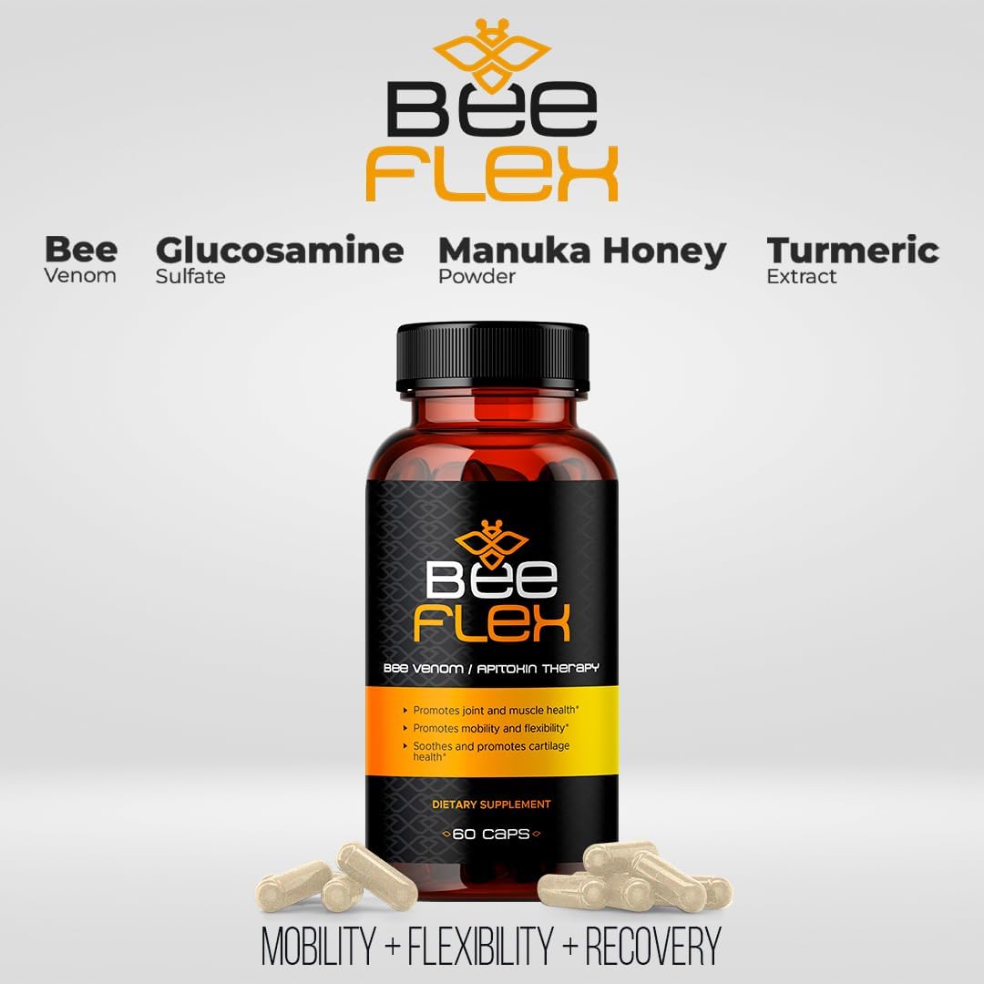 Bee Flex Joint Support Supplements with Glucosamine & Turmeric for Enhanced Mobility and Comfort - Natural Cartilage Support - 60 Capsules