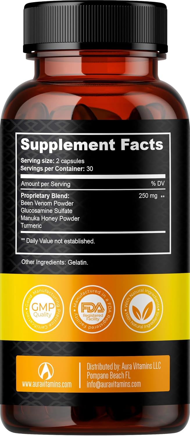Bee Flex Joint Support Supplements with Glucosamine & Turmeric for Enhanced Mobility and Comfort - Natural Cartilage Support - 60 Capsules