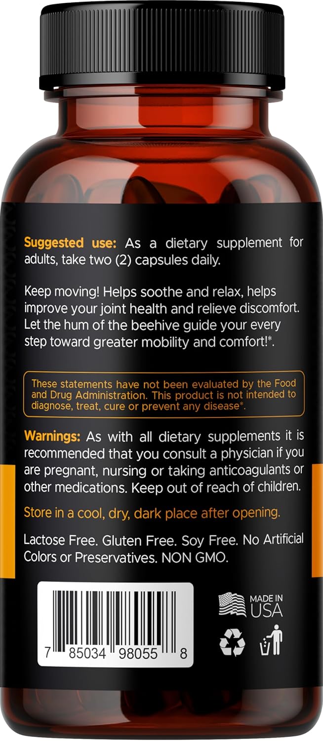 Bee Flex Joint Support Supplements with Glucosamine & Turmeric for Enhanced Mobility and Comfort - Natural Cartilage Support - 60 Capsules