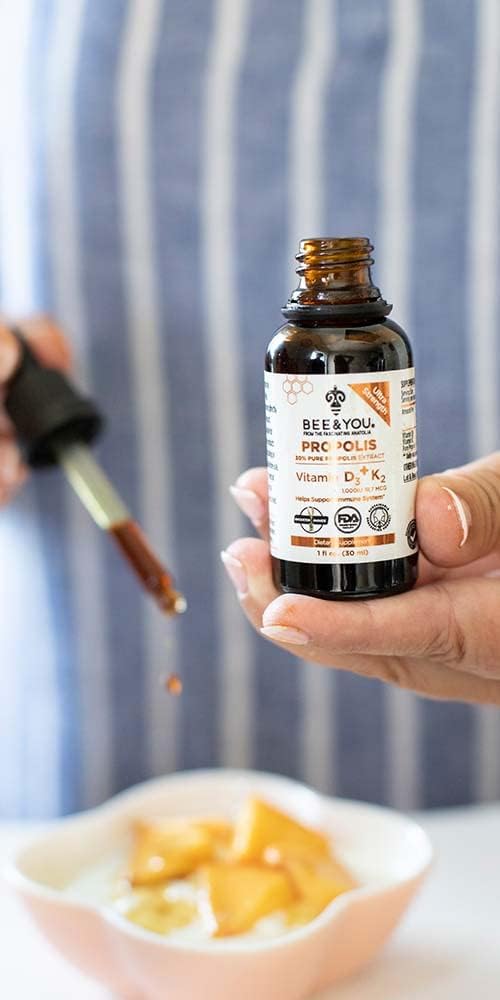 BEE & YOU 100% Natural Propolis Extract with Vitamin D3 K2 for Immune Support - Antioxidants, Detox - Keto, Paleo, Gluten-Free - 1 Fl Oz