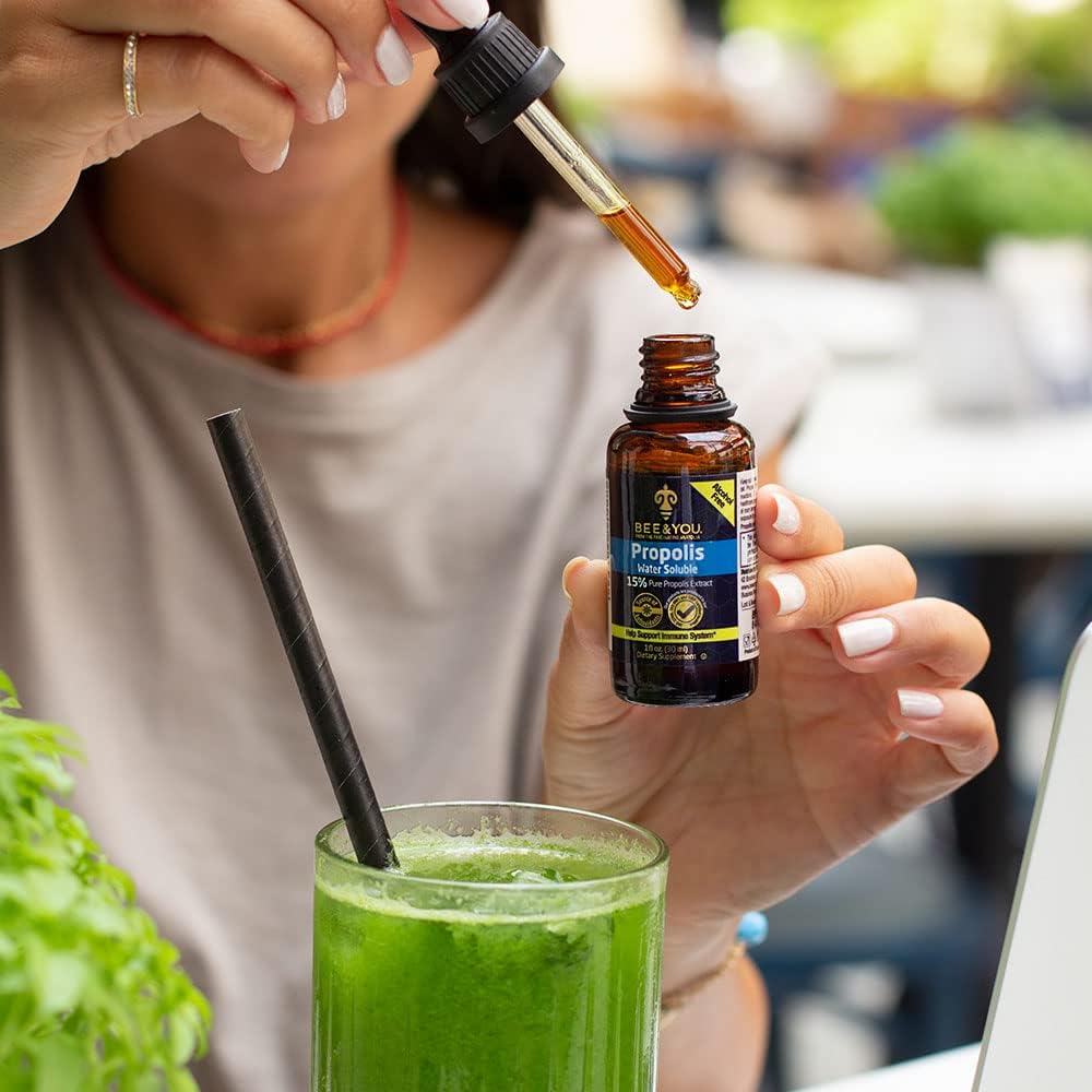 BEE & YOU Bee Pollen Granules Bundle with Natural Propolis Extract Drops - Immune Support Supplement with Antioxidants & Vitamins - 5oz Bag