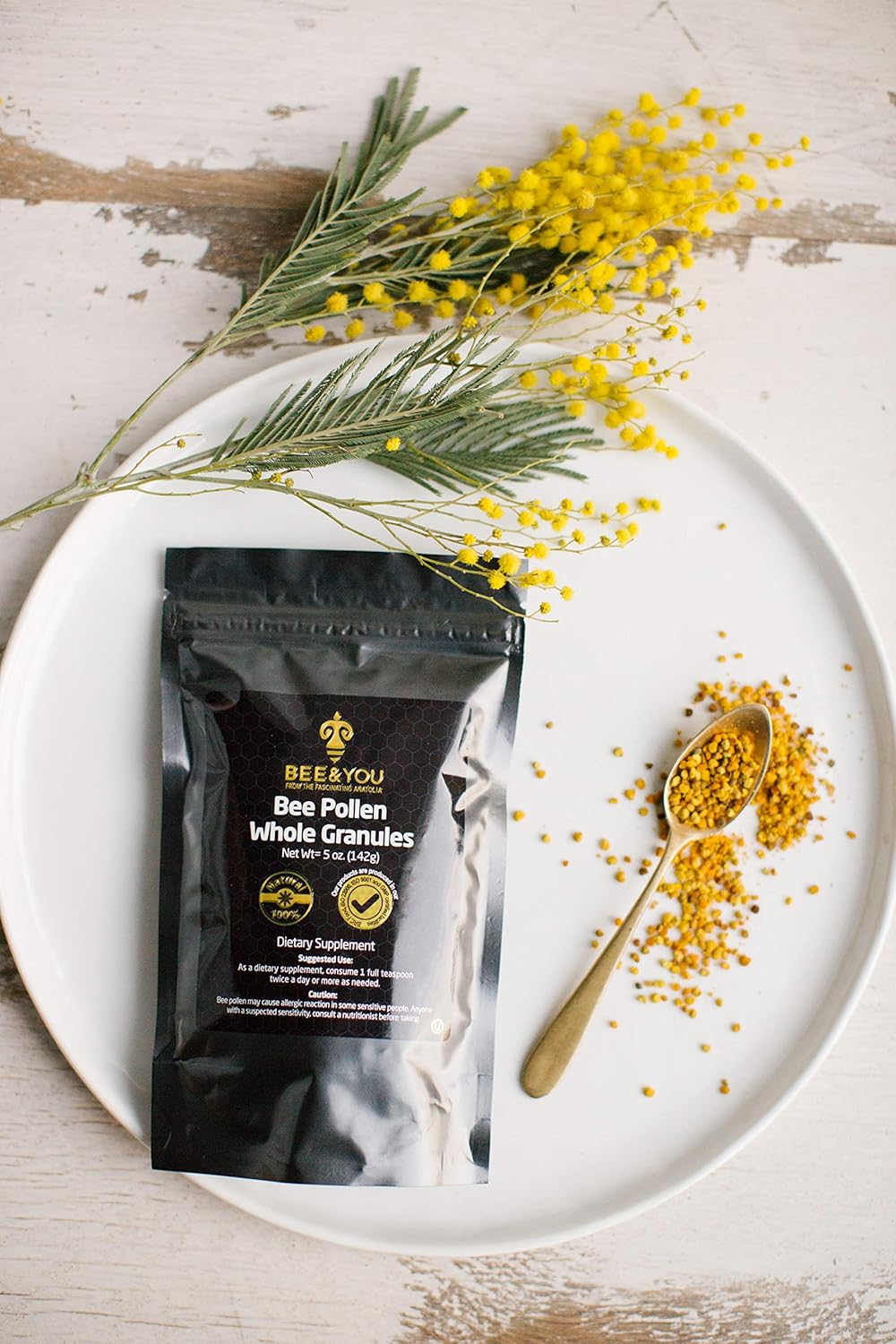 BEE & YOU Bee Pollen Granules Bundle with Natural Propolis Extract Drops - Immune Support Supplement with Antioxidants & Vitamins - 5oz Bag