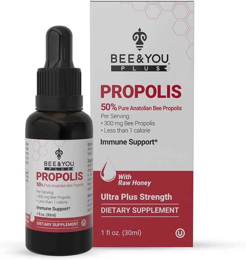 BEE & YOU Propolis Liquid Extract Drops - 50% Pure Propolis for Immune Support, Sore Throat Relief - Antioxidants - Keto/Paleo Friendly - 1 Fl Oz