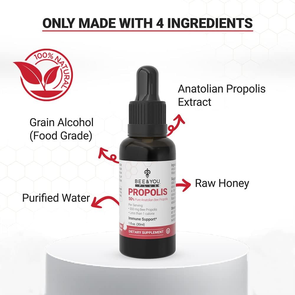 BEE & YOU Propolis Liquid Extract Drops - 50% Pure Propolis for Immune Support, Sore Throat Relief - Antioxidants - Keto/Paleo Friendly - 1 Fl Oz