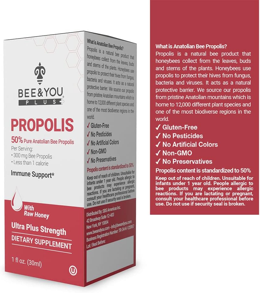 BEE & YOU Propolis Liquid Extract Drops - 50% Pure Propolis for Immune Support, Sore Throat Relief - Antioxidants - Keto/Paleo Friendly - 1 Fl Oz