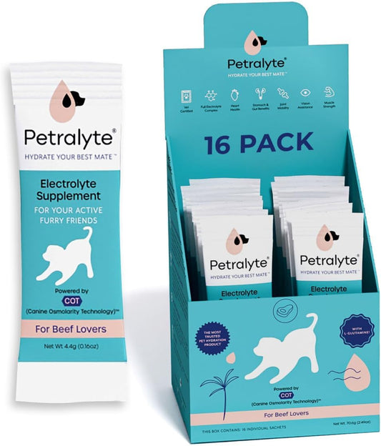 Beef Flavored Dog Electrolytes & Joint Supplement with Glucosamine, Chondroitin, MSM, & Prebiotics - 16 Packets