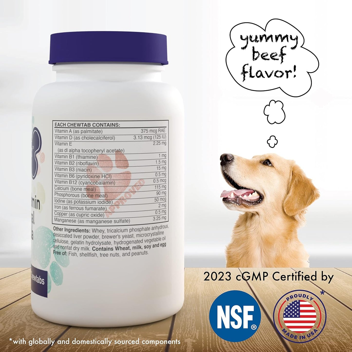 Beef Flavored Dog Vitamins - 100 Chewable Tablets for Canine Health by Health Thru Nutrition