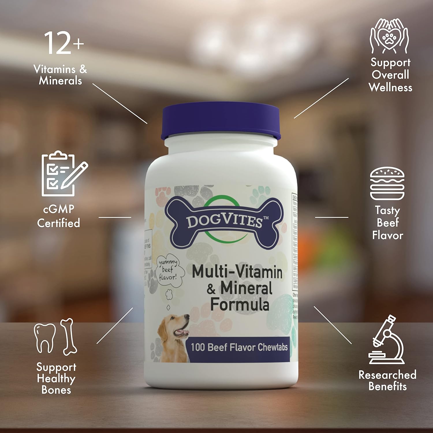 Beef Flavored Dog Vitamins - 100 Chewable Tablets for Canine Health by Health Thru Nutrition
