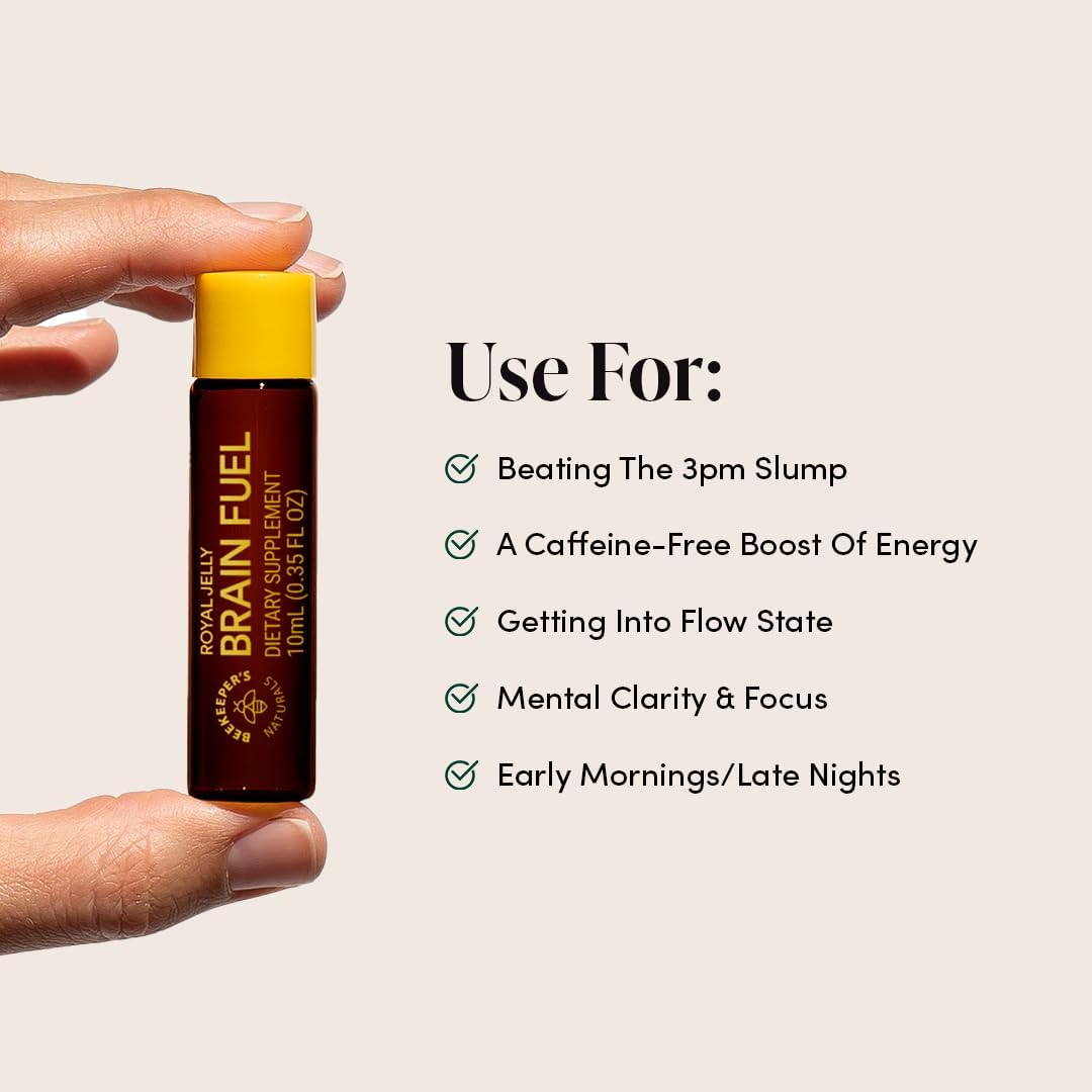 BEEKEEPER'S NATURALS B.LXR Brain Fuel Liquid Formula - Memory, Focus, and Clarity Support with Royal Jelly, Ginkgo Biloba, Bacopa Monnieri - Keto Friendly and Caffeine-Free (6 ct) - BoostGo Australia