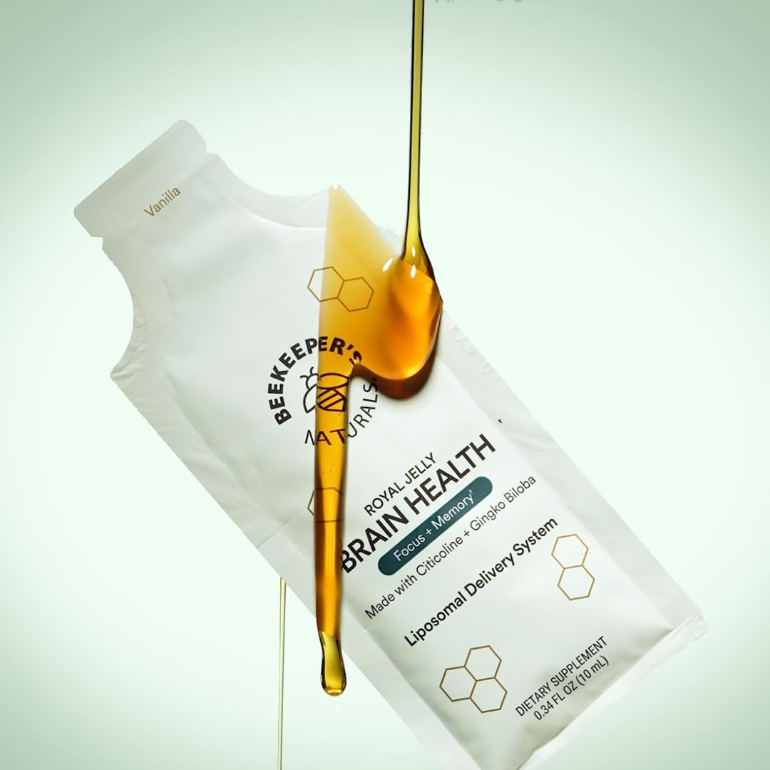 Beekeeper's Naturals Nootropic Brain Supplement with Citicoline, Ginkgo Biloba, Bacopa Monnieri, Royal Jelly - Boosts Focus & Memory, Vanilla Flavor, 30ct