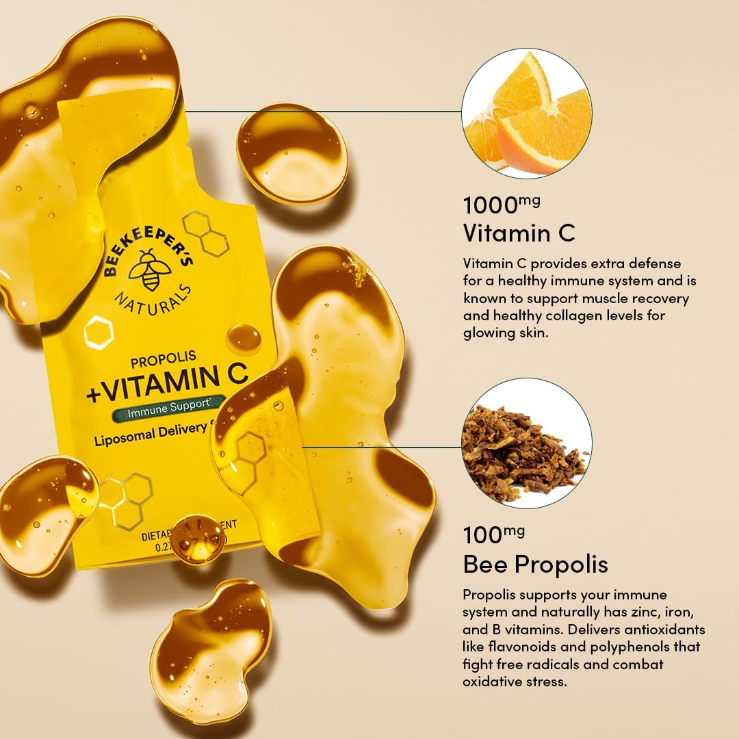 Beekeeper's Naturals Propolis Liposomal with Vitamin C for Enhanced Immune Support, 30 Ct