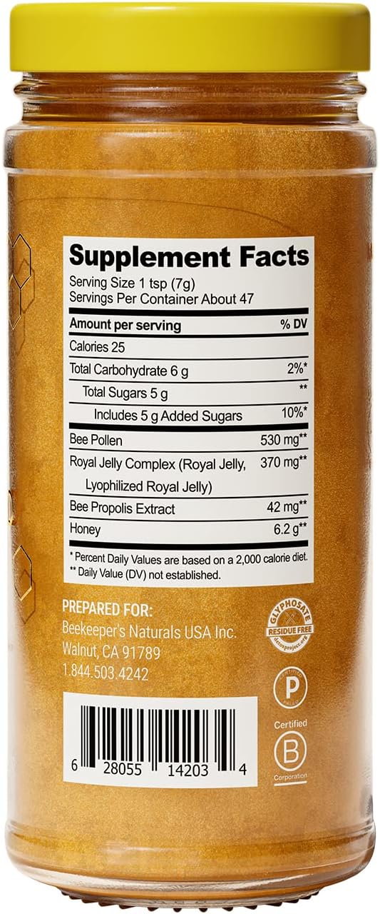 Beekeeper's Naturals Superfood Honey - Energy Boost, Immune Support, Mental Clarity - Bee Pollen, Royal Jelly, Propolis - 11.6 oz - BoostGo Australia